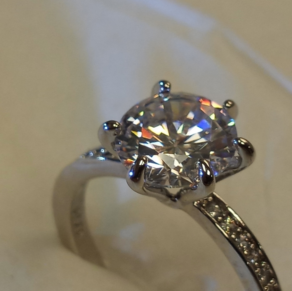 Solitaire Diamond Headed Silver Ring - image 4